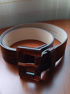NWT J.McLaughlin Tortoiseshell Buckle Brown Croc Embossed Leather Belt Size M